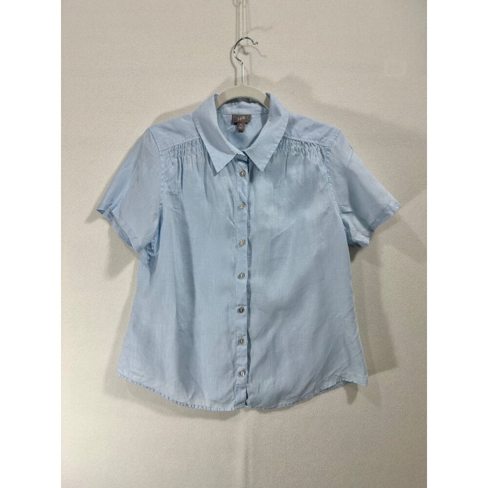 J Jill Linen Light Blue Button Up Sleeve Medium